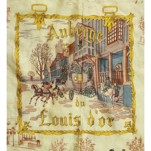 RARE Vintage Ponsa Silk Scarf "Auberge du Louis d'or" Victorian Horse & Carriage - Picture 2 of 5
